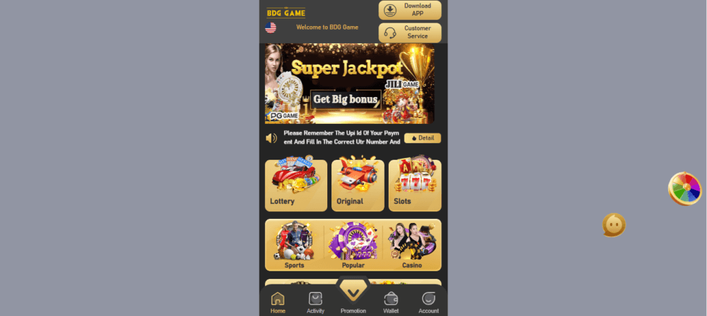 Screenshot of Homepage of Official Website of BDG Game